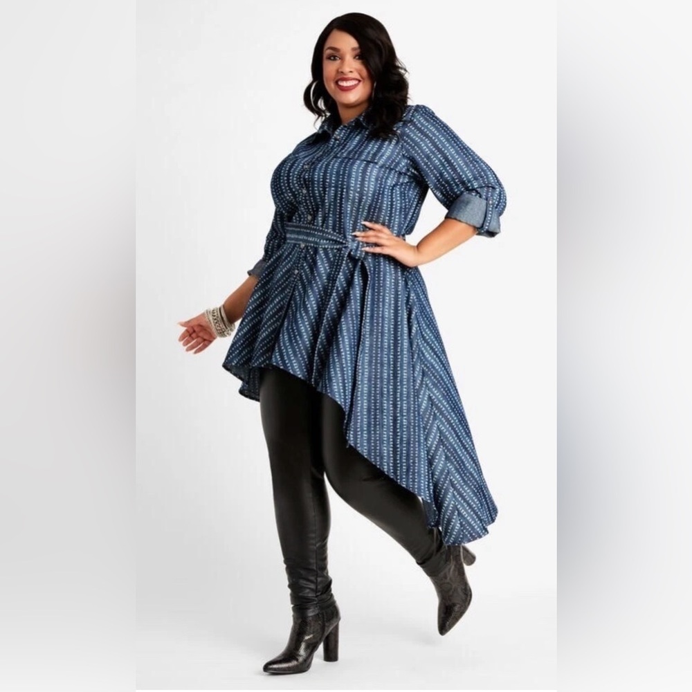 Ashley Stewart Navy and White Patterned Top